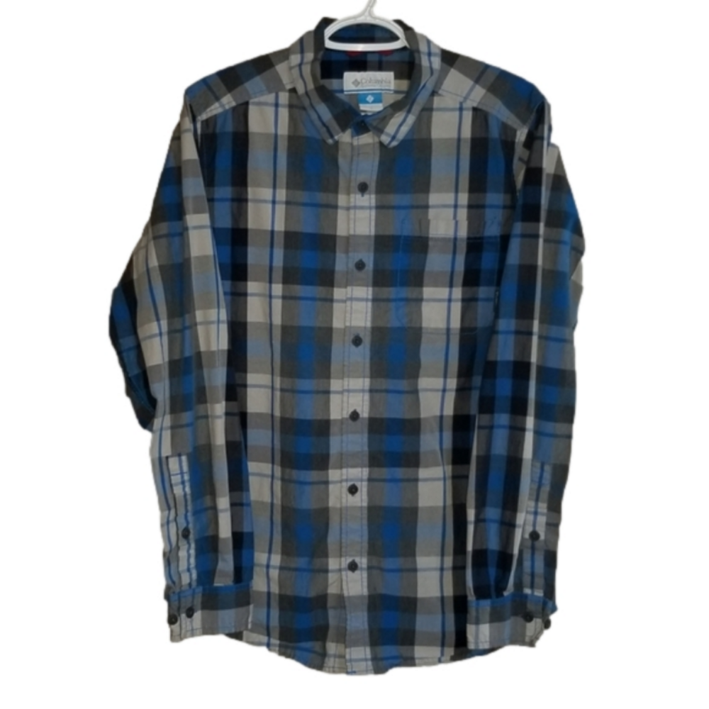 Columbia Long Sleeve Button Up Blue Plaid Label Reads Size Medium